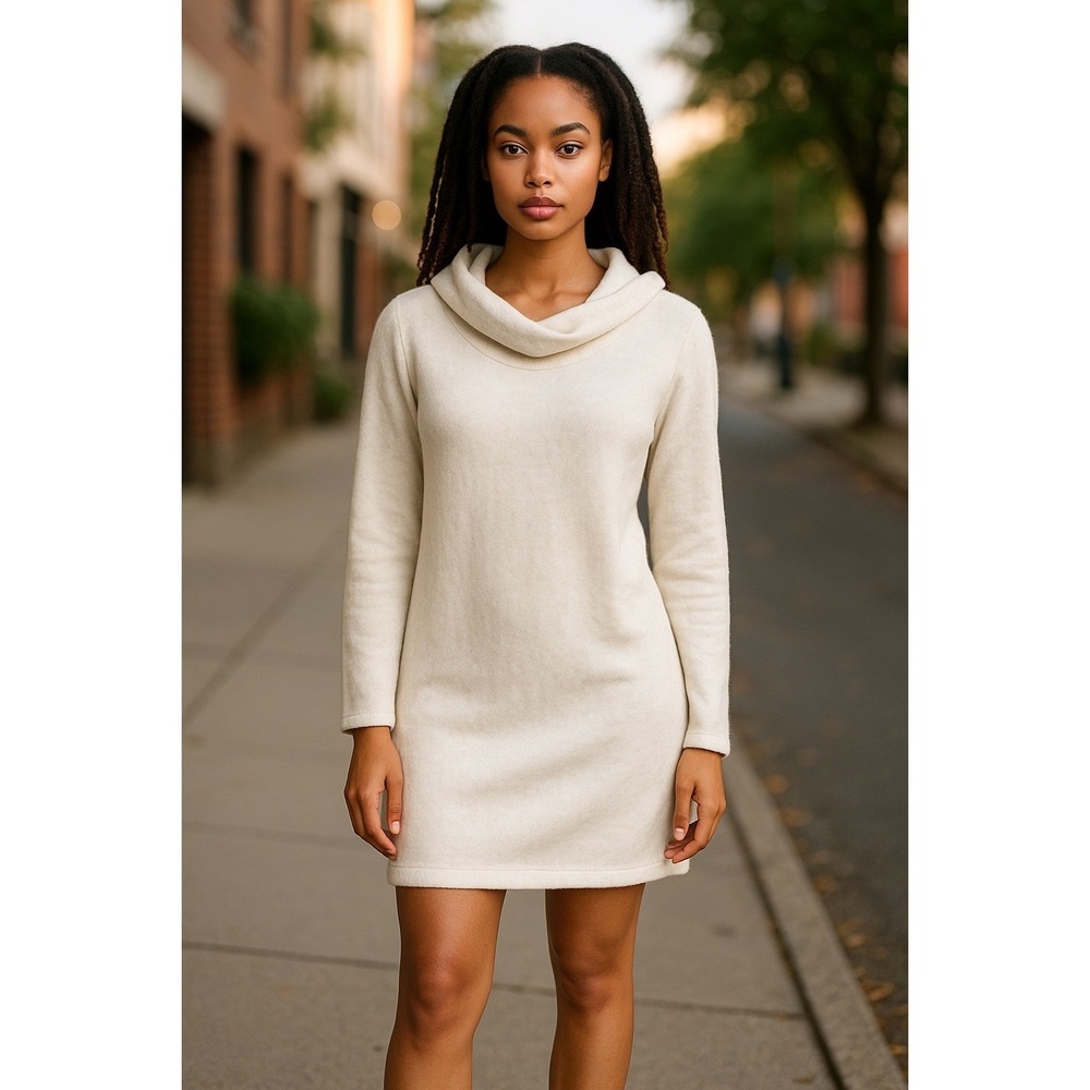 H&M Women's Cowl Turtle Neck Knit Ivory Sweater dress Women Fall Winter SZ XL